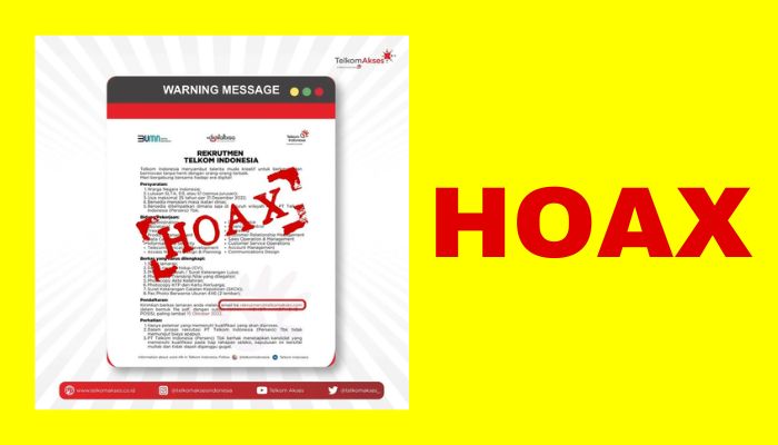 Waspada! loker mengatasnamakan PT Telkom Indonesia hoax