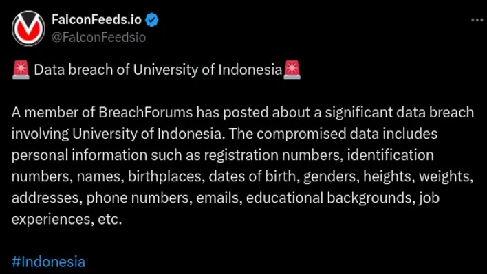 Data Universitas Indonesia diduga bocor, perusahaan India ikut FOMO