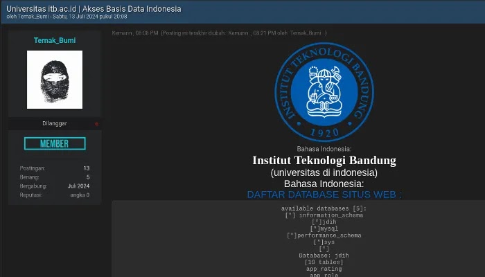 Website ITB diduga bocor, 5 basis data diklaim bisa diakses