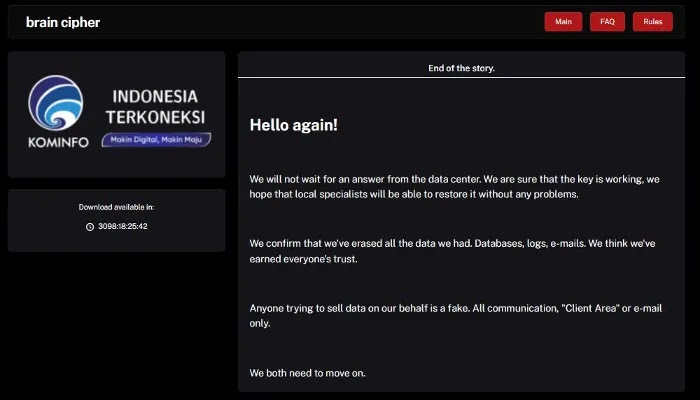 Aksi hacker Brain Cipher berlanjut, buat pengumuman penting