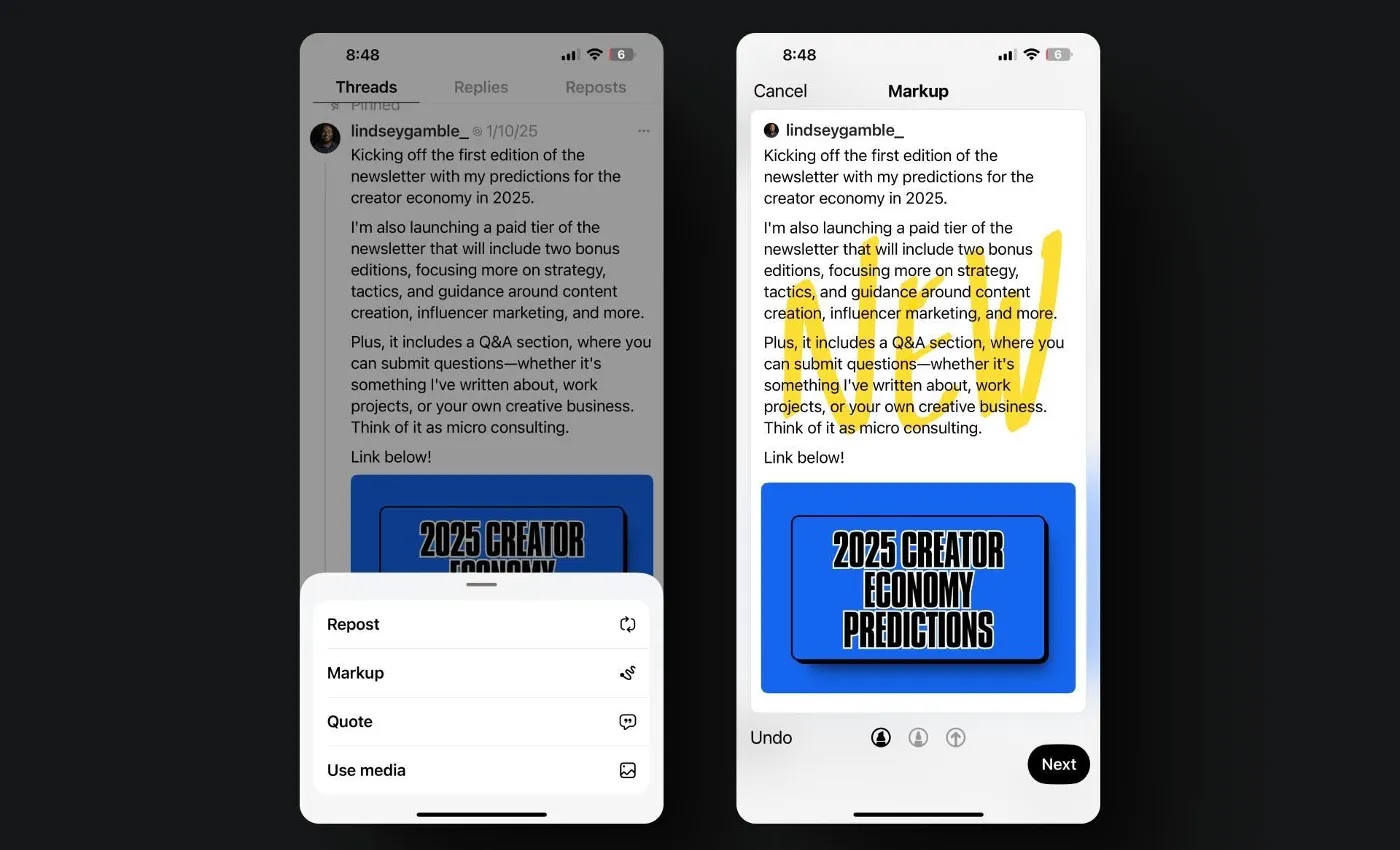 Threads pamer fitur baru markup postingan, alat anotasi visual