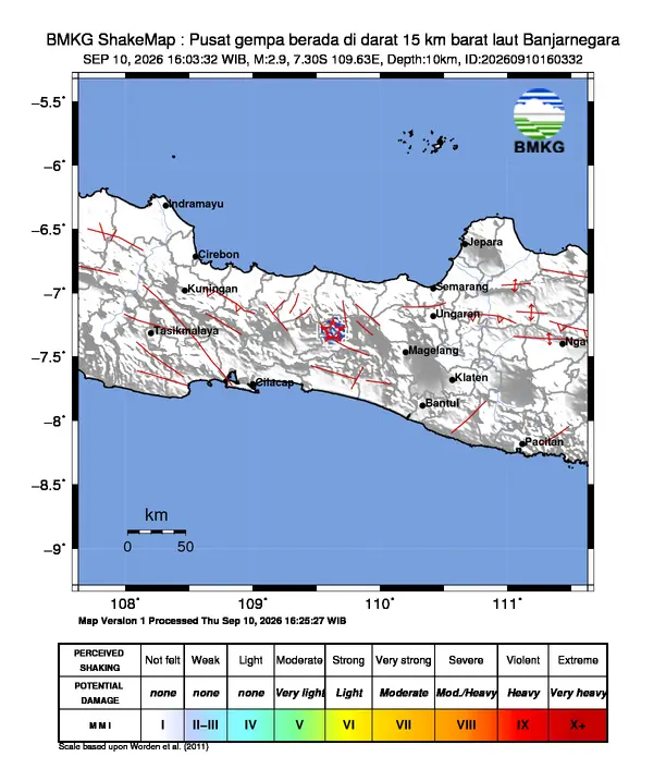 Peta guncangan (shakemap) BMKG untuk gempa magnitudo 2,9 SR