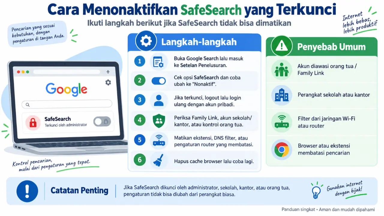 Cara menonaktifkan safe search yang terkunci