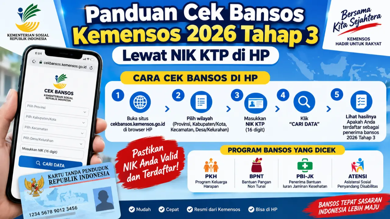 cek bansos kemensos 2026 tahap 3 lewat NIK KTP di HP