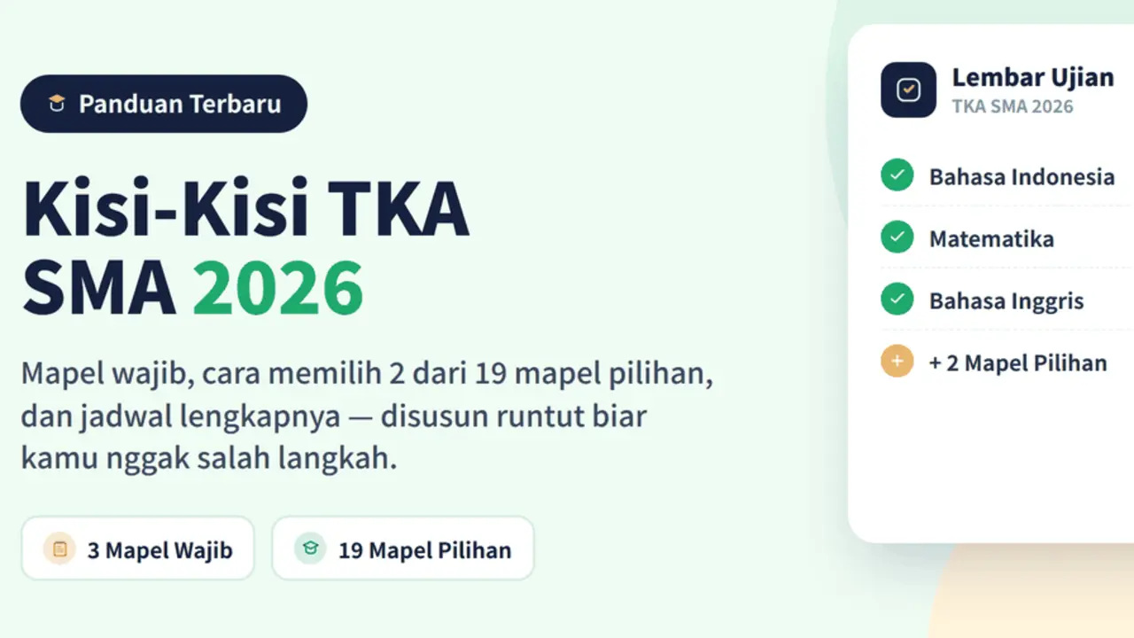 Kisi-Kisi TKA SMA/SMK 2026 dan Daftar 3 Mapel Wajib serta 19 Mata Pelajaran Pilihan