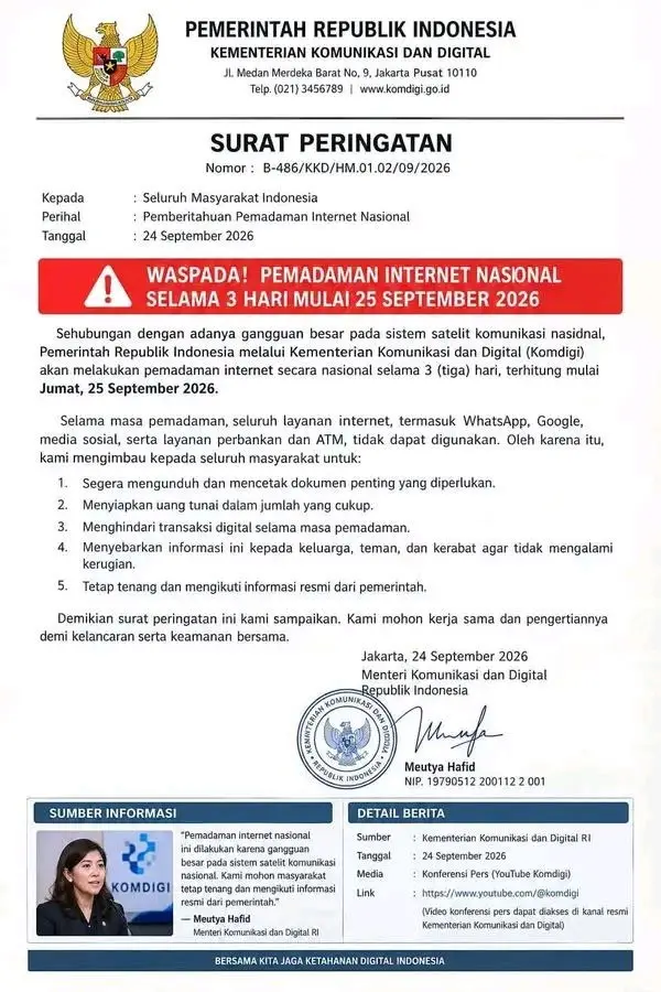 Pemadaman Internet 25-27 September 2026 Hoaks