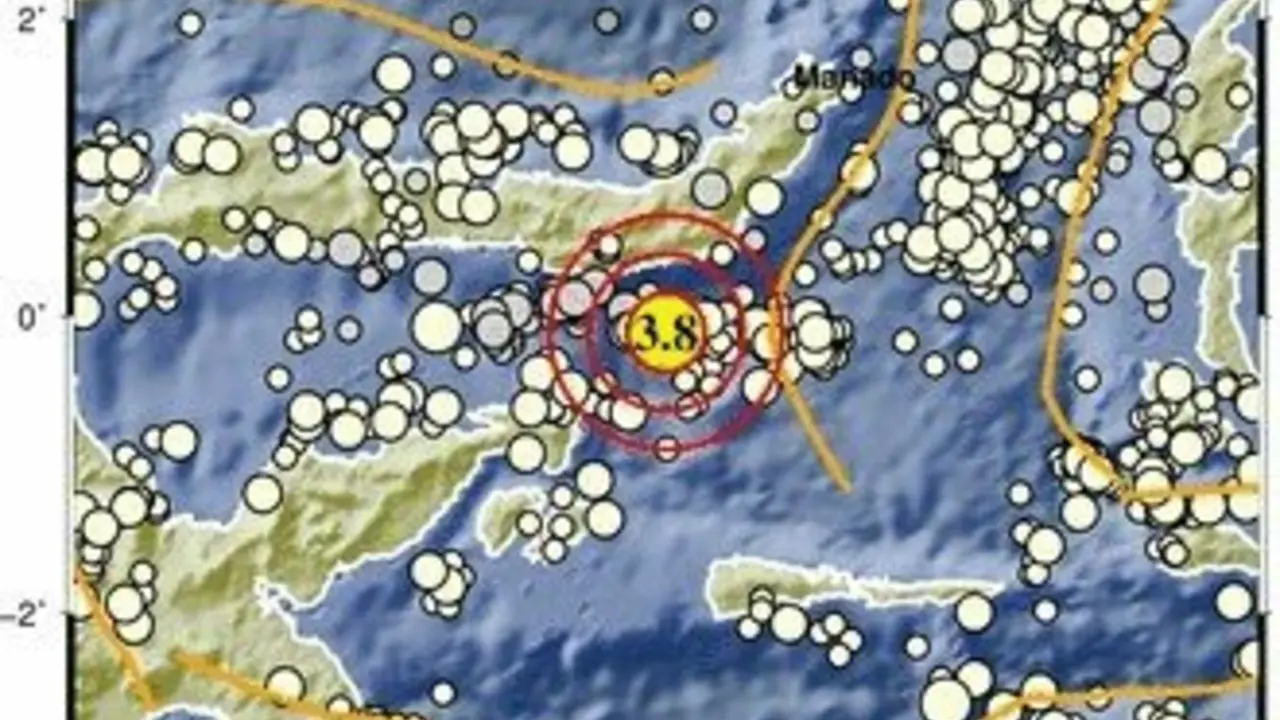 Gempa Mag:3.8 (54 km Tenggara BOLAANGUKI-BOLSEL-SULUT)