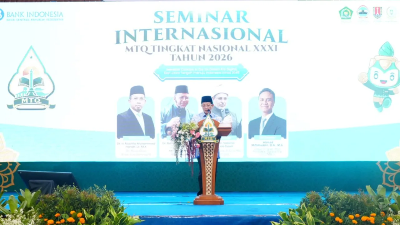 Menag Nasaruddin Umar saat memberikan arahan dalam Seminar Internasional MTQ Nasional XXXI Tahun 2026.
