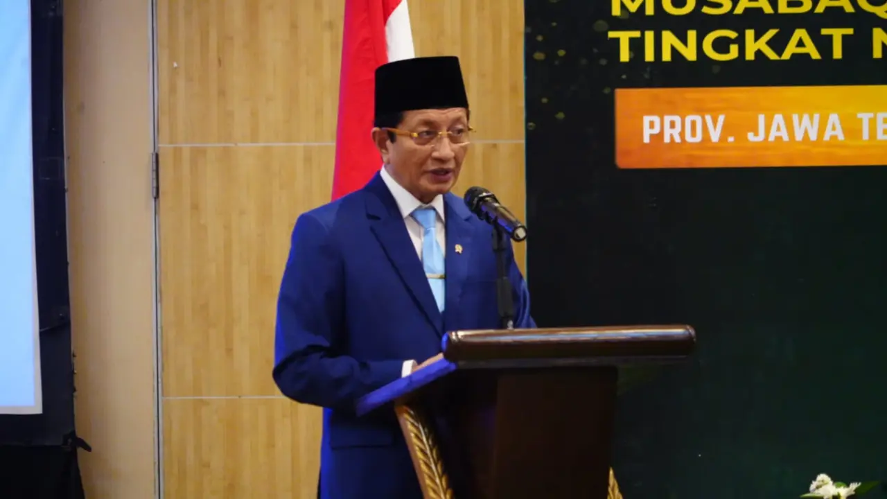 Menag Nasaruddin Umar saat memberikan arahan pada Pelantikan Dewan Pengawan, Dewan Hakim, dan Panitera MTQ Nasional XXXI 2026.