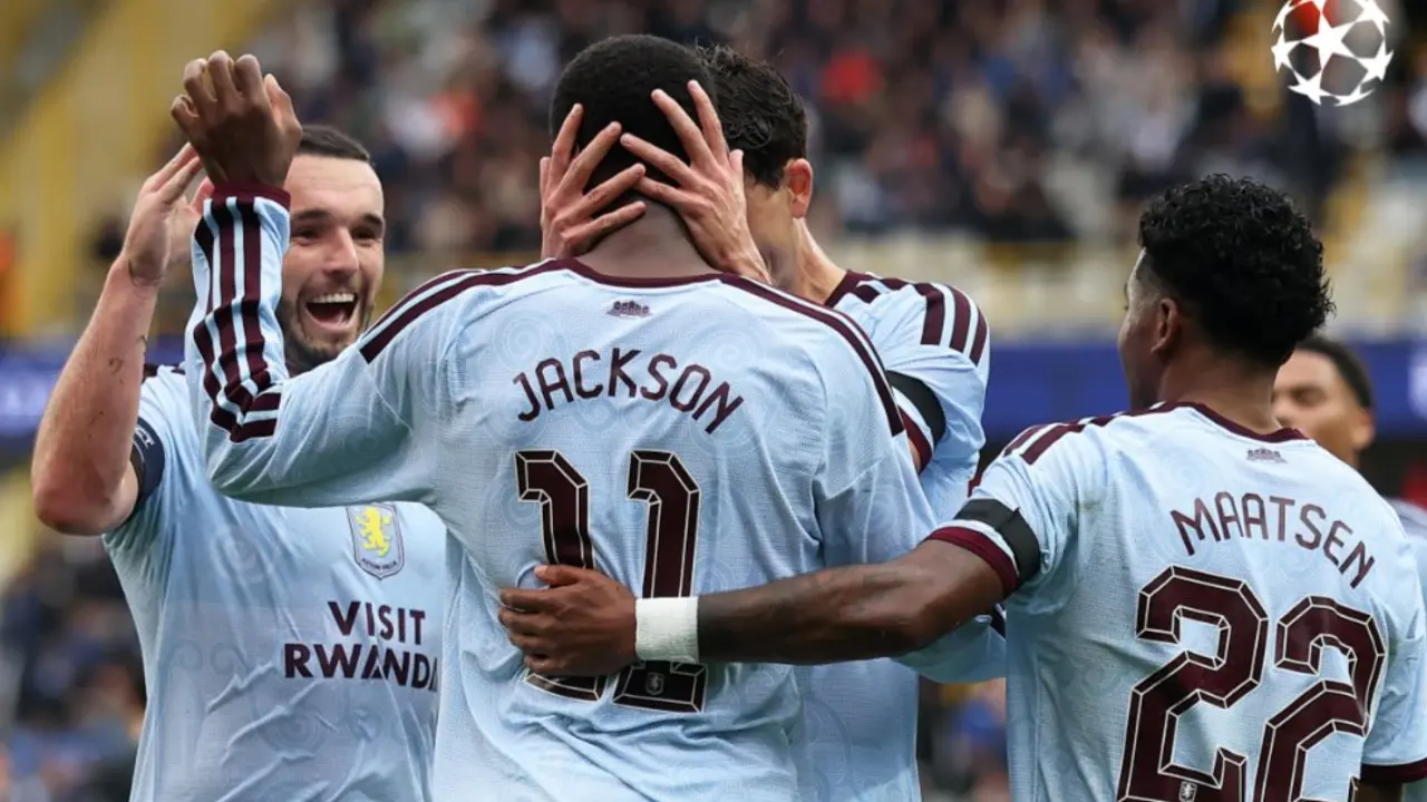 Pemain Aston Villa Selebrasi Goal Ke Gawang Club Brugge