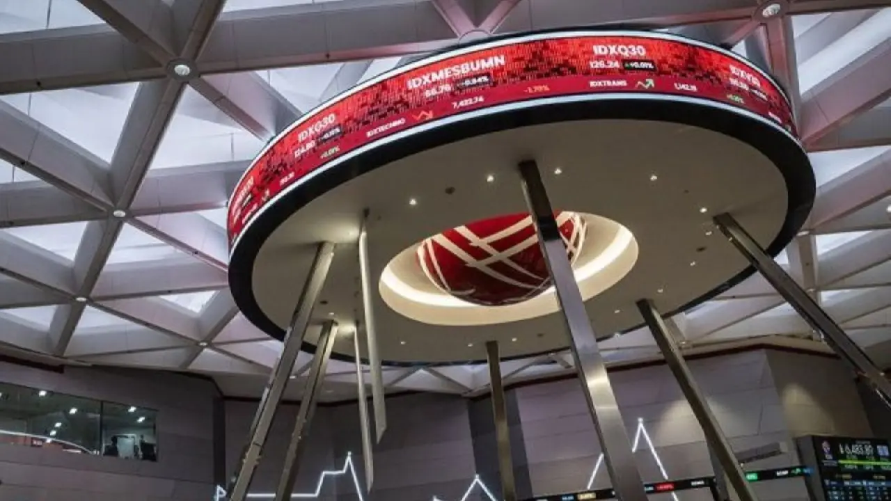 Pergerakan Indeks Harga Saham Gabungan (IHSG) di gedung Bursa Efek Indonesia (BEI)