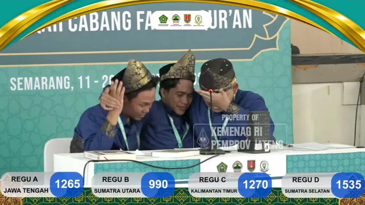 Tim Fahmil Qur’an Putra Sumsel meraih juara pertama pada cabang Fahmil Qur'an Putra.