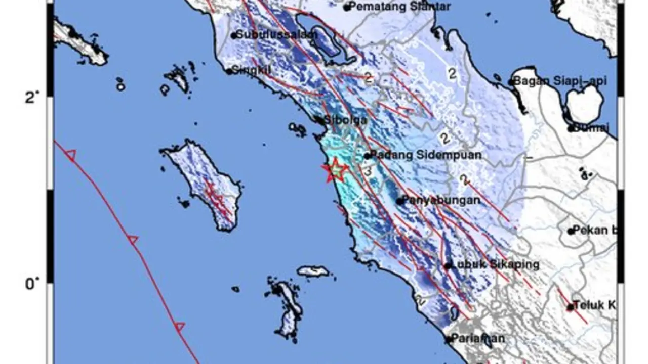 (UPDATE) Mag:4.9 Pusat gempa berada di darat 43 km barat daya Padang Sidempuan