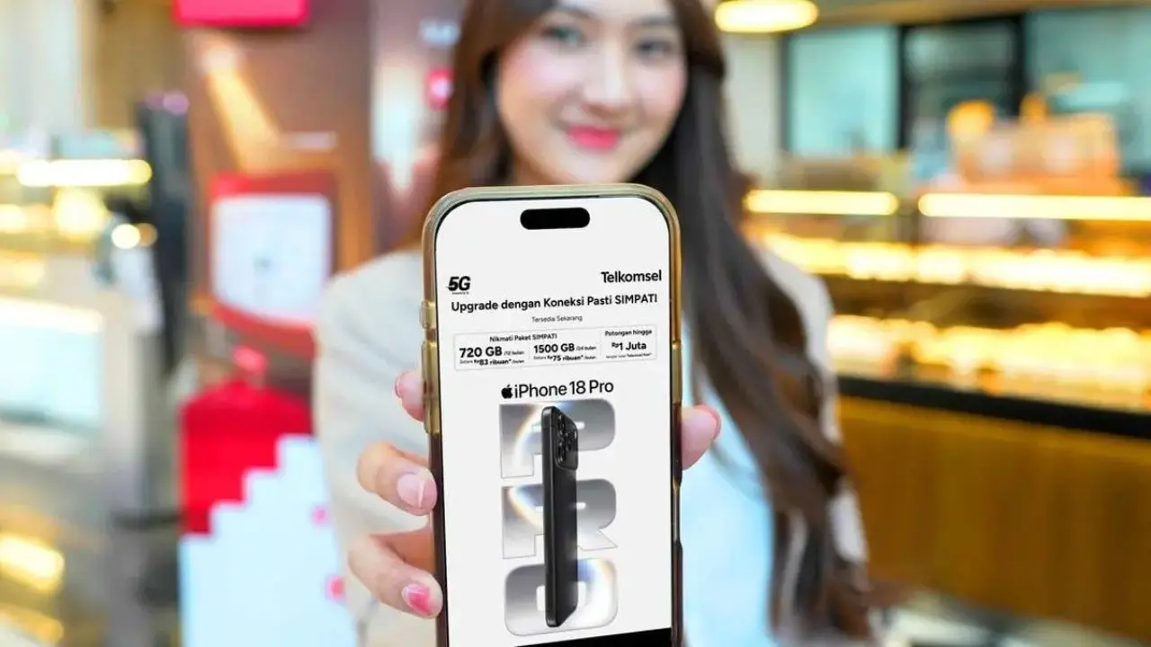 Telkomsel Tawarkan Bundling iPhone 18 Pro dan Pro Max, Paket Halo Rp1,99 Juta dan SIMPATI 720GB Telkomsel Tawarkan Bundling iPhone 18 Pro dan Pro Max, Paket Halo Rp1,99 Juta dan SIMPATI 720GB