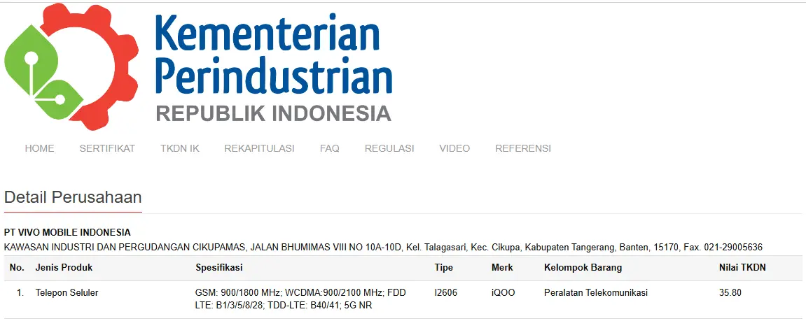 Sertifikasi TKDN iQOO 16R