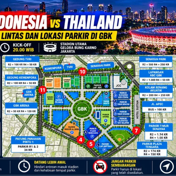 Final Indonesia vs Thailand Malam Ini, Cek Rekayasa Lalu Lintas dan Lokasi Parkir di SUGBK